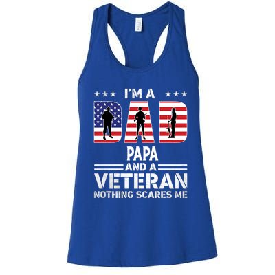 I'm A Dad Papa And A Veteran Gift Flag Usa Father's Day Gift Women's Racerback Tank