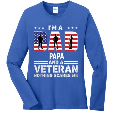 I'm A Dad Papa And A Veteran Gift Flag Usa Father's Day Gift Ladies Long Sleeve Shirt