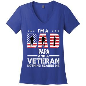 I'm A Dad Papa And A Veteran Gift Flag Usa Father's Day Gift Women's V-Neck T-Shirt