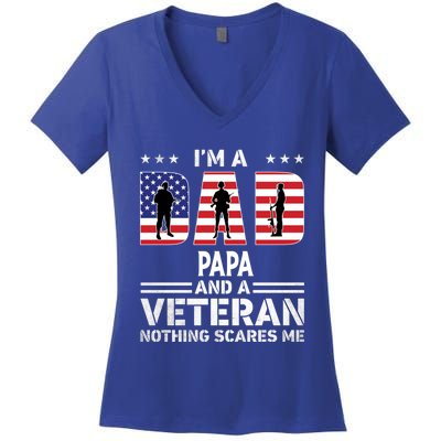 I'm A Dad Papa And A Veteran Gift Flag Usa Father's Day Gift Women's V-Neck T-Shirt