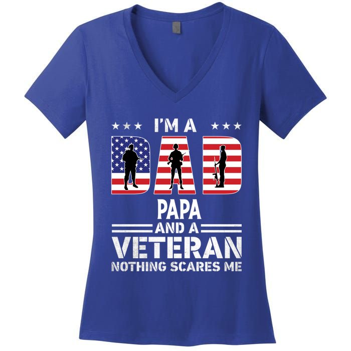 I'm A Dad Papa And A Veteran Gift Flag Usa Father's Day Gift Women's V-Neck T-Shirt