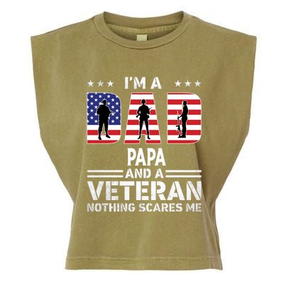 I'm A Dad Papa And A Veteran Gift Flag Usa Father's Day Gift Garment-Dyed Women's Muscle Tee