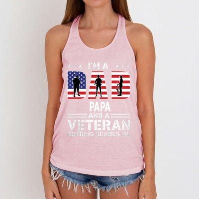 I'm A Dad Papa And A Veteran Gift Flag Usa Father's Day Gift Women's Knotted Racerback Tank