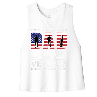 I'm A Dad Papa And A Veteran Gift Flag Usa Father's Day Gift Women's Racerback Cropped Tank