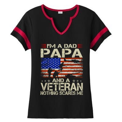 IM A Dad Papa And Veteran Funny Retro Dad Papa Grandpa Ladies Halftime Notch Neck Tee