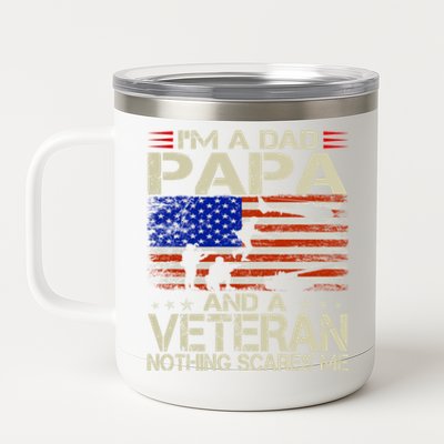 IM A Dad Papa And Veteran Funny Retro Dad Papa Grandpa 12 oz Stainless Steel Tumbler Cup