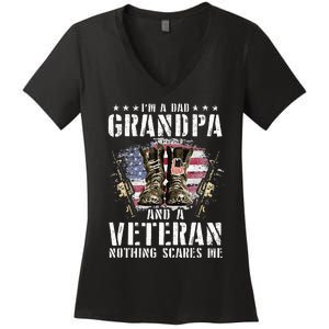 Im A Dad Grandpa And A Veteran Nothing Scares Me Women's V-Neck T-Shirt