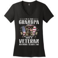 Im A Dad Grandpa And A Veteran Nothing Scares Me Women's V-Neck T-Shirt