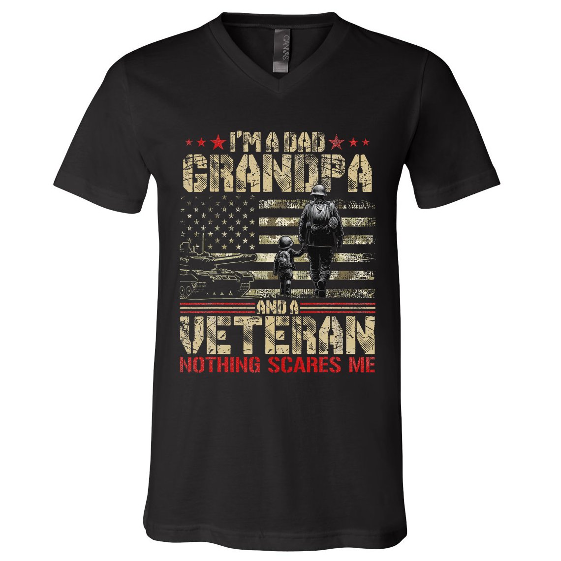IM A Dad Grandpa And Veteran Fathers Day Papa Grandpa V-Neck T-Shirt
