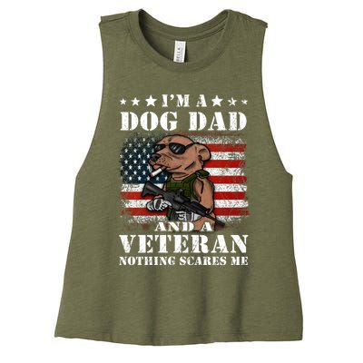 I'm A Dog Dad And A Veteran Nothing Scares Me Dachshund Gift Women's Racerback Cropped Tank