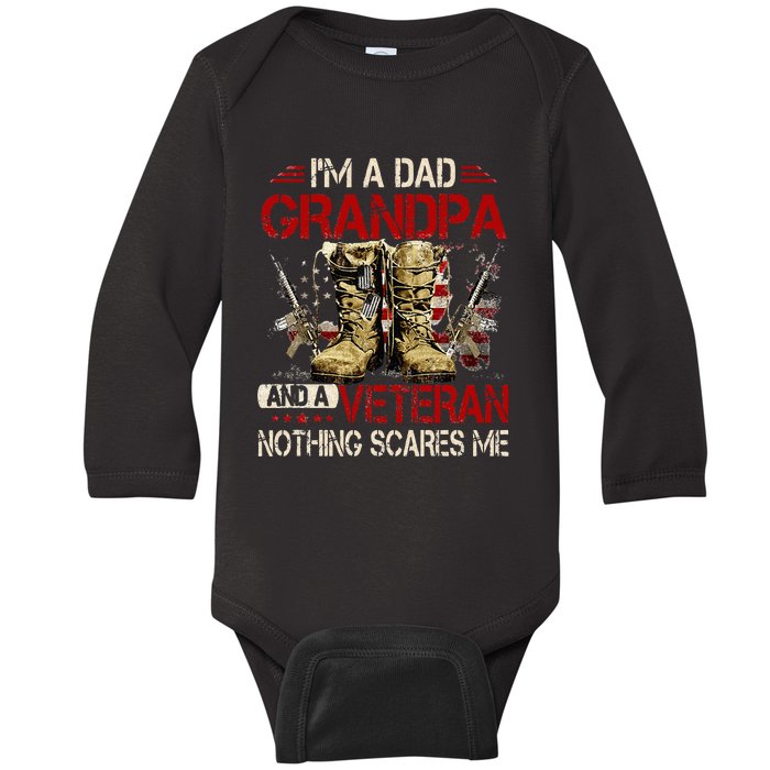 Im A Dad Grandpa And A Veteran American Flag Gists For Dad Baby Long Sleeve Bodysuit