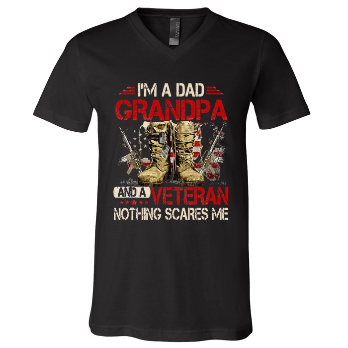 Im A Dad Grandpa And A Veteran American Flag Gists For Dad V-Neck T-Shirt