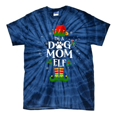 IM A Dog Mom Elf Xmas Matching Family Christmas Pajamas Tie-Dye T-Shirt