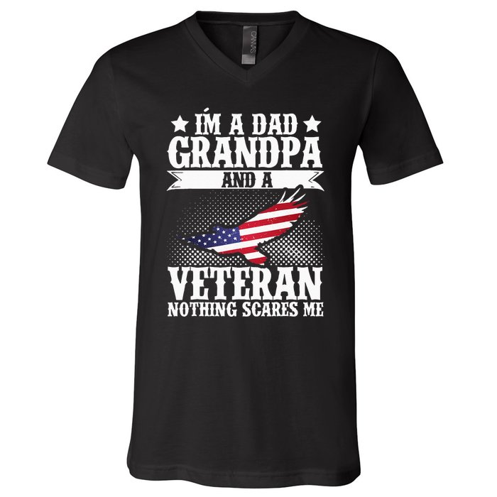 I'm A Dad Grandpa And A Veteran US Flag Veterans Day V-Neck T-Shirt