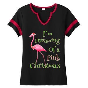 I Am Dreaming Of A Pink Christmas Holiday Flamingo Gift Ladies Halftime Notch Neck Tee