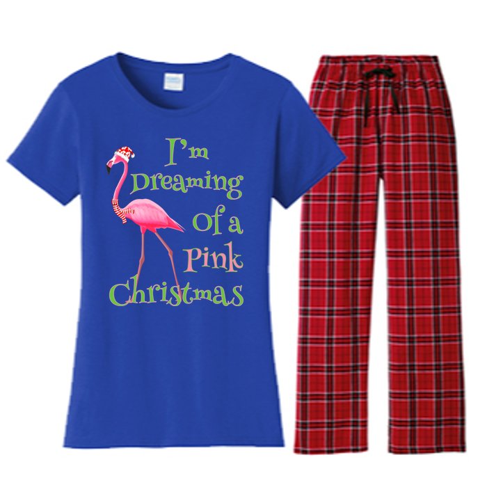 I Am Dreaming Of A Pink Christmas Holiday Flamingo Gift Women's Flannel Pajama Set