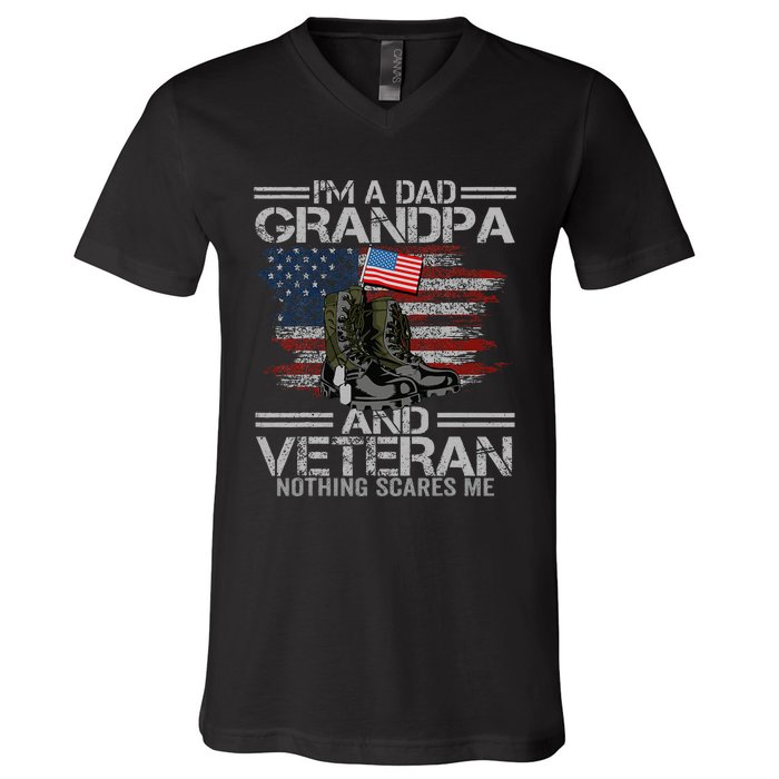 Im A Dad Grandpa And Veteran Fathers Day V-Neck T-Shirt