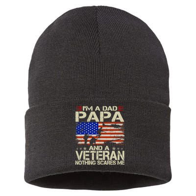 IM A Dad Papa And Veteran Funny Retro Papa Grandpa Gifts Sustainable Knit Beanie