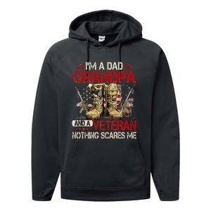 Im A Dad Grandpa And A Veteran American Flag Gists For Dad Performance Fleece Hoodie