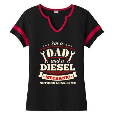 IM A Dad And Diesel Mechanic Funny Father Mechanic Ladies Halftime Notch Neck Tee