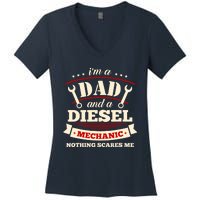 IM A Dad And Diesel Mechanic Funny Father Mechanic Women's V-Neck T-Shirt