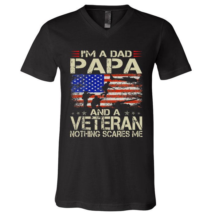 I'm A Dad Papa And Veteran Funny Retro Veteran's Day V-Neck T-Shirt