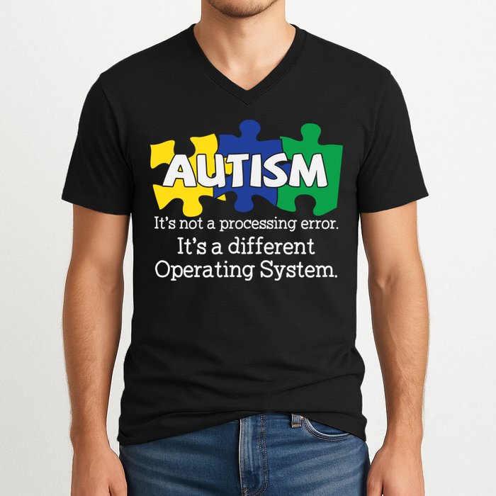 It's A Different Operating System Autism Awareness, Autism Puzzle V-Neck T-Shirt