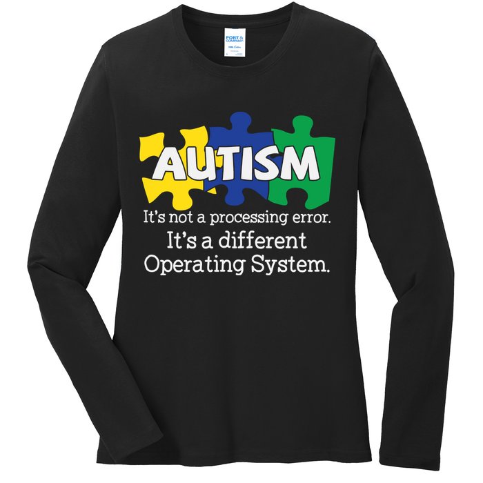 It's A Different Operating System Autism Awareness, Autism Puzzle Ladies Long Sleeve Shirt