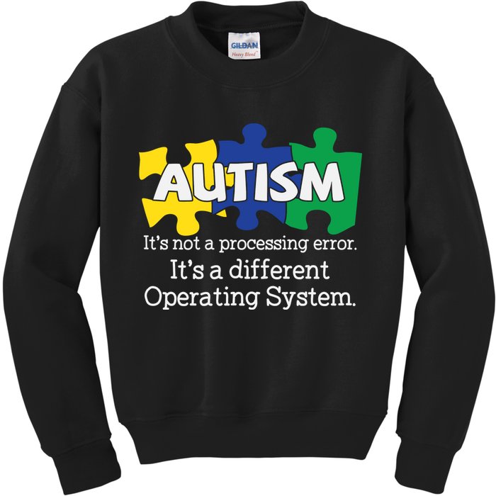 It's A Different Operating System Autism Awareness, Autism Puzzle Kids Sweatshirt