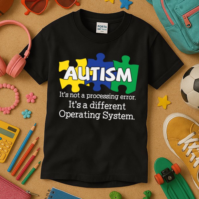 It's A Different Operating System Autism Awareness, Autism Puzzle Kids T-Shirt