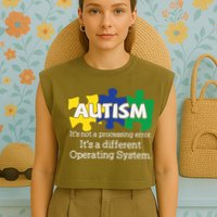 It's A Different Operating System Autism Awareness, Autism Puzzle Garment-Dyed Women's Muscle Tee