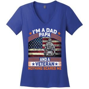 I'm A Dad Papa And Veteran Father's Day Funny Funny Gift Women's V-Neck T-Shirt