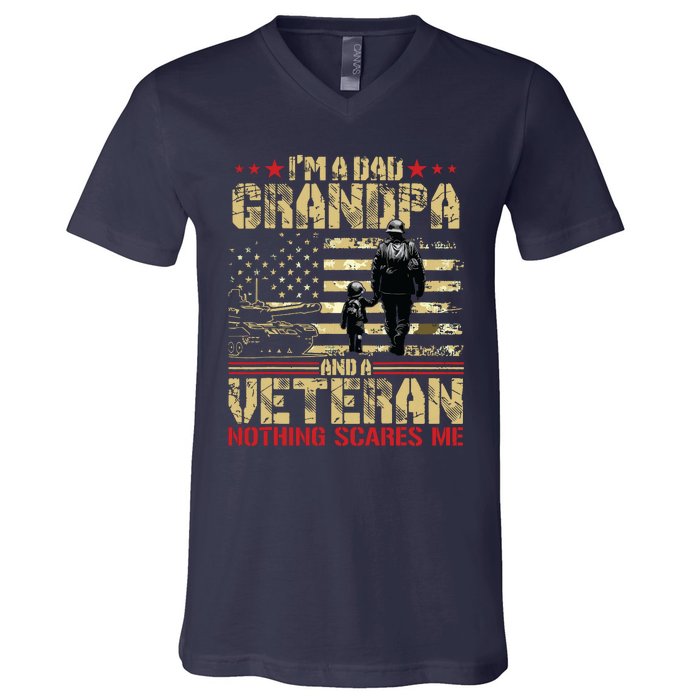 Im A Dad Grandpa And Veteran Fathers Day Papa Grandpa V-Neck T-Shirt