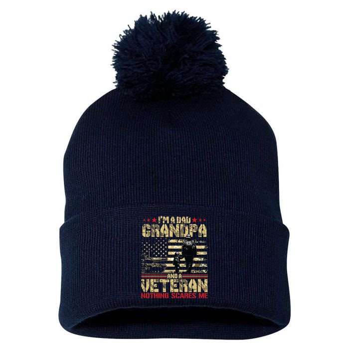 Im A Dad Grandpa And Veteran Fathers Day Papa Grandpa Pom Pom 12in Knit Beanie