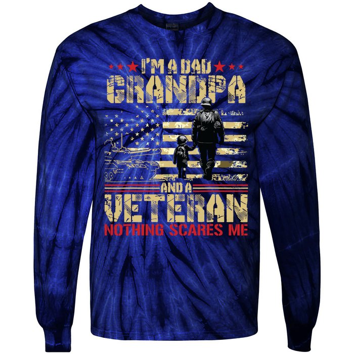 Im A Dad Grandpa And Veteran Fathers Day Papa Grandpa Tie-Dye Long Sleeve Shirt