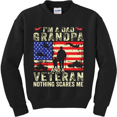 Im A Dad Grandpa And Veteran Grandpa Fathers Day Vintage Kids Sweatshirt