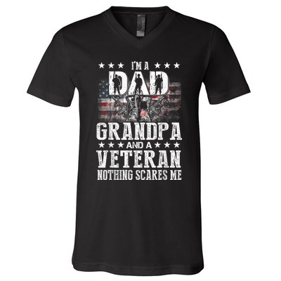 IM A Dad Grandpa Veteran Funny Grandpa FatherS Day V-Neck T-Shirt