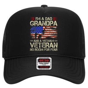 Im A Dad Grandpa And Vietnam Veteran Us Flag Papa High Crown Mesh Back Trucker Hat