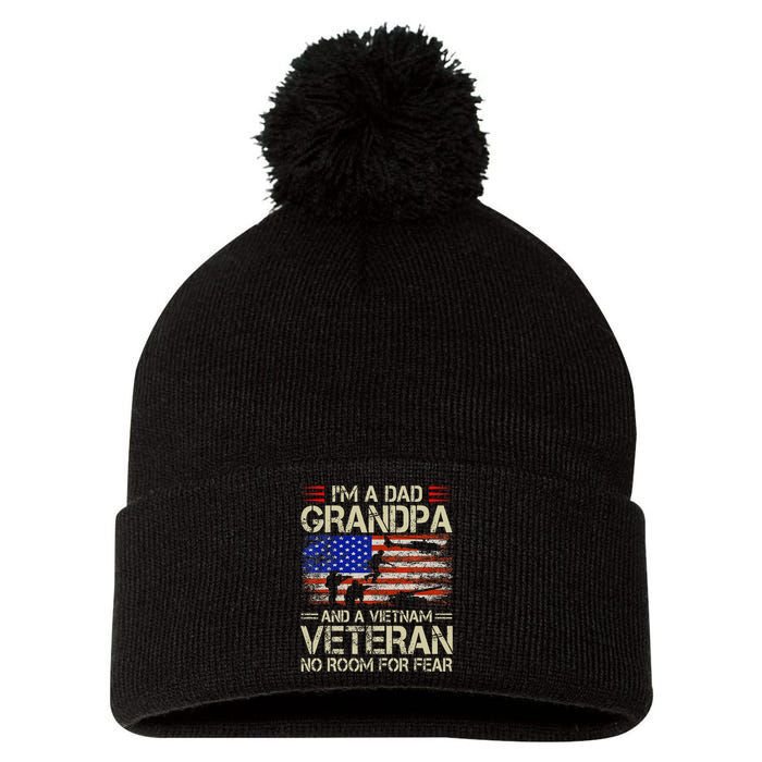 Im A Dad Grandpa And Vietnam Veteran Us Flag Papa Pom Pom 12in Knit Beanie