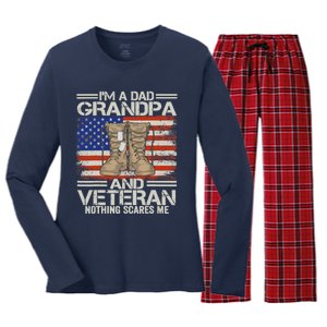 IM A Dad Grandpa And Veteran Fathers Day Women's Long Sleeve Flannel Pajama Set 