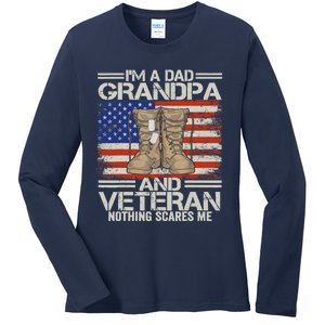 IM A Dad Grandpa And Veteran Fathers Day Ladies Long Sleeve Shirt