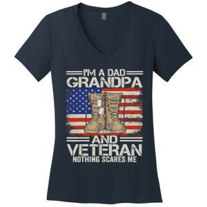 IM A Dad Grandpa And Veteran Fathers Day Women's V-Neck T-Shirt