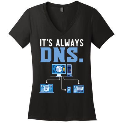 It's Always Dns Information Technology Tech Support Women's V-Neck T-Shirt