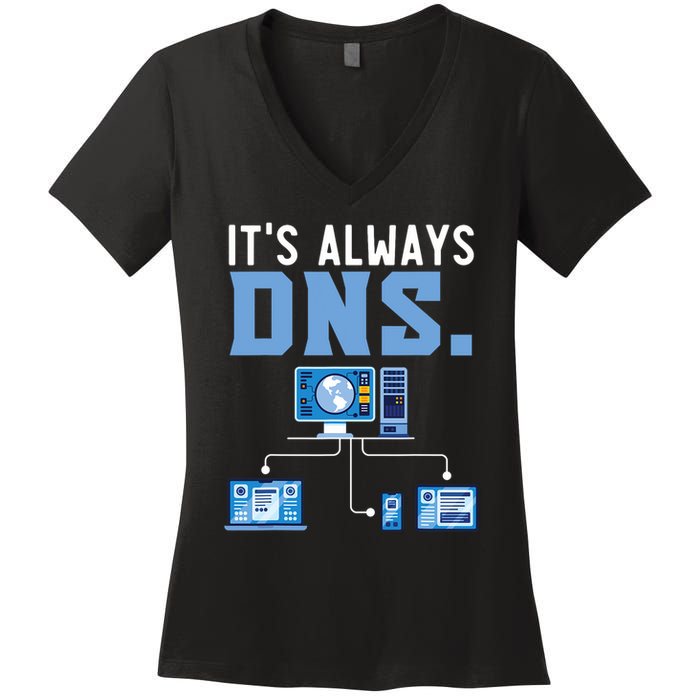 It's Always Dns Information Technology Tech Support Women's V-Neck T-Shirt