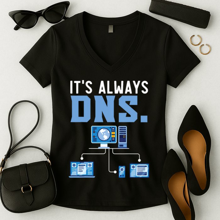 It's Always Dns Information Technology Tech Support Women's V-Neck T-Shirt