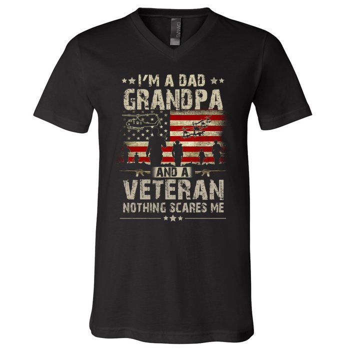 Im A Dad Grandpa And Veteran Fathers Day Papa Grandpa V-Neck T-Shirt