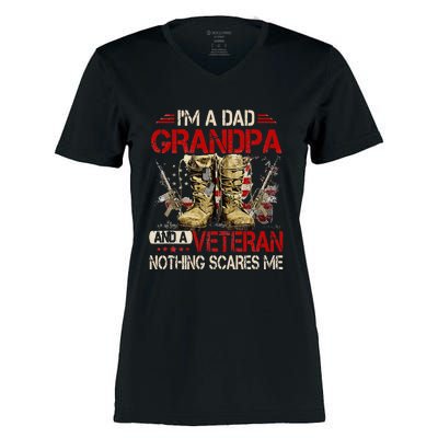 Im A Dad Grandpa And A Veteran American Flag Gists For Dad Women's Momentum V-Neck T-Shirt