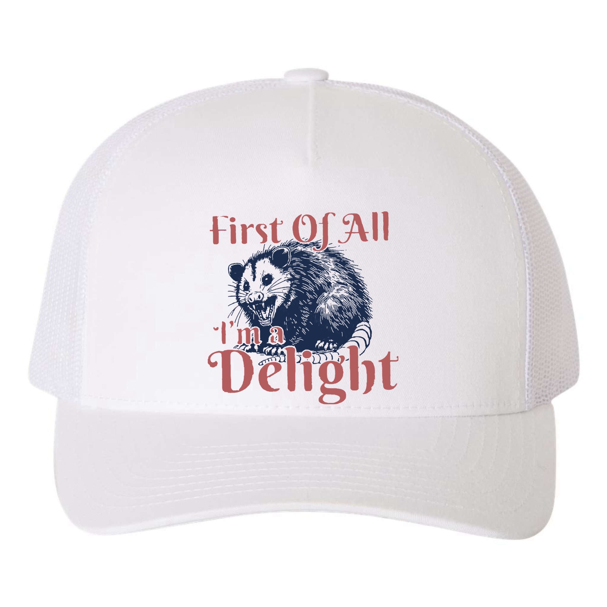 IM A Delight First Of All Vintage Possum Yupoong Adult 5-Panel Trucker Hat