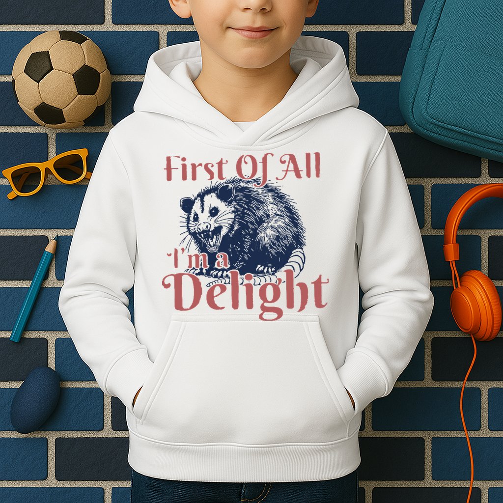 IM A Delight First Of All Vintage Possum Kids Hoodie