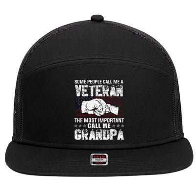 I'm A Dad Grandpa And Veteran Funny Retro For Papa 7 Panel Mesh Trucker Snapback Hat